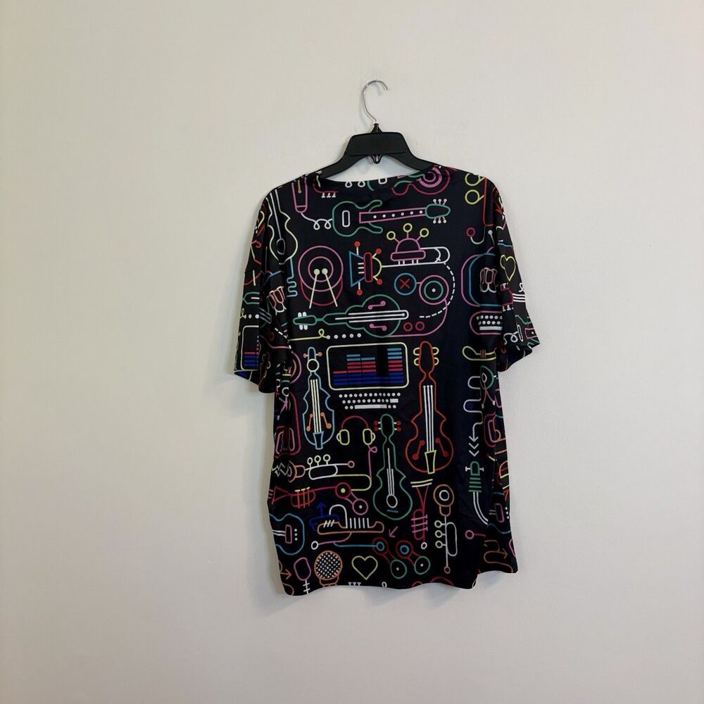 SHEIN Music Instrument Graphic Tee Women’s Large Black Neon Short Sleeve Top - Picture 2 of 3